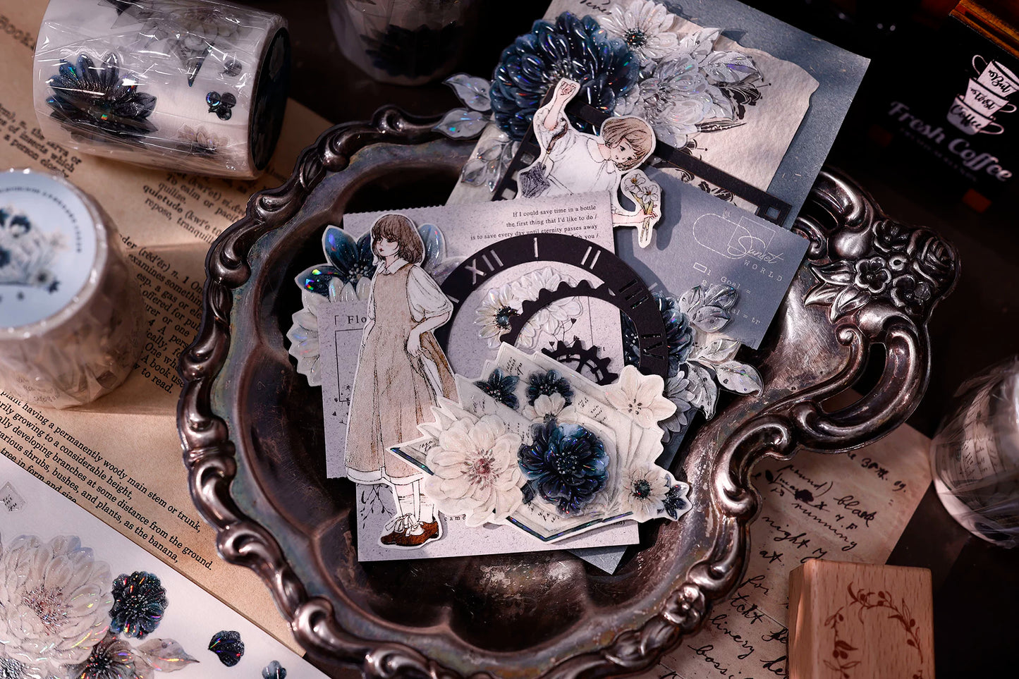 XiaoBaiJia【Old Color Floral Traces】Pre-cut Floral Orginal Design Taiwan Washi Pet Tape Light Retro Stickers
