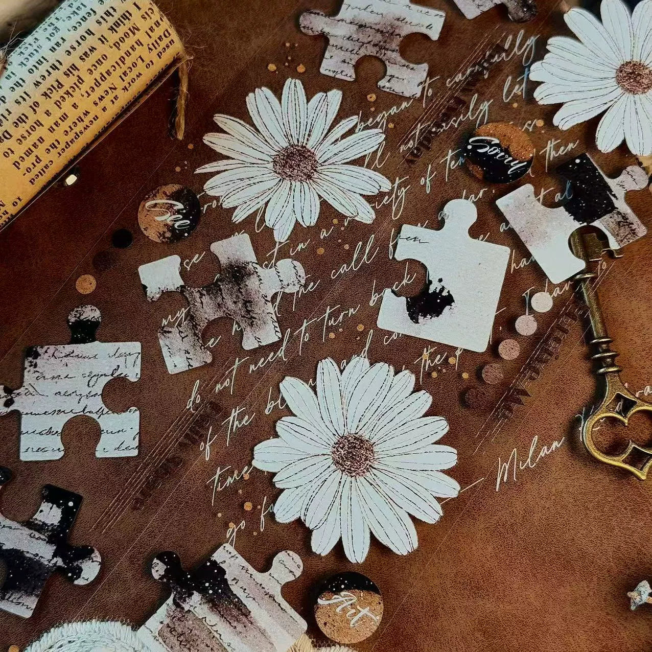 Linlanxi 【Ink Rhyme Printing Traces】Original New Product Retro Flower Puzzle Washi/Pet Tape