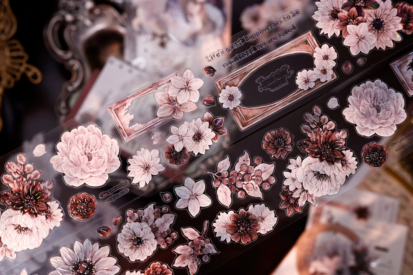 XiaoBaiJia【Brown Shadow Old Paper】Pre-cut Floral Orginal Design Washi Pet Tape Light Retro Stickers