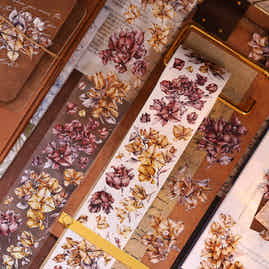 XiaoBaiJia【Bougainvillea Follower】Light Retro Tea Brown Flower Orginal Design Washi Pet Floral Tape Landscaping Stickers