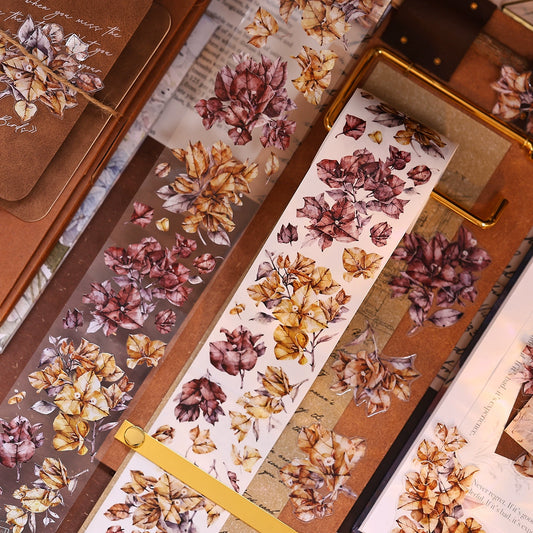 XiaoBaiJia【Bougainvillea Follower】Light Retro Tea Brown Flower Orginal Design Washi Pet Floral Tape Landscaping Stickers