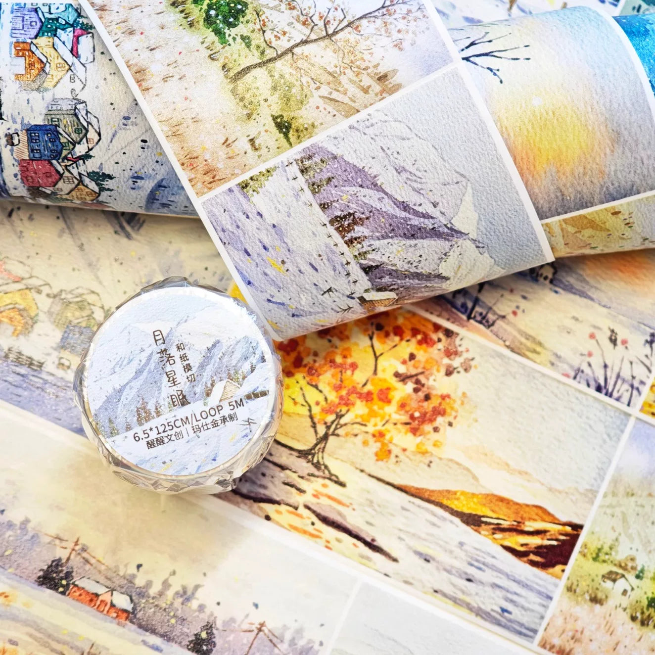 XingXing【Moon Sets Stars Sleep】 Pre-cut Light Retro Warm Healing Autumn and Winter Scenery Washi/PET Tape