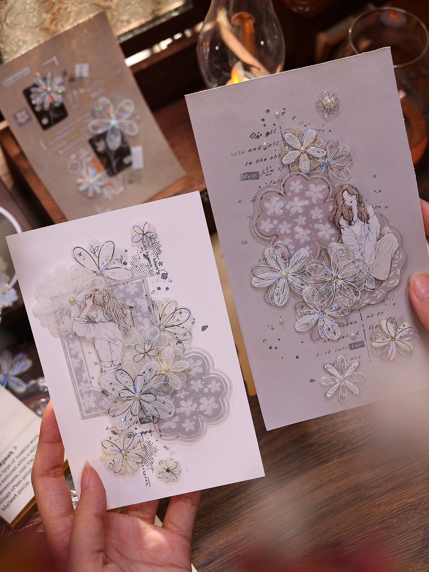 XiaoBaiJia【Flower Frame】Light Retro Orginal Design Washi Pet Tape Landscape Stickers