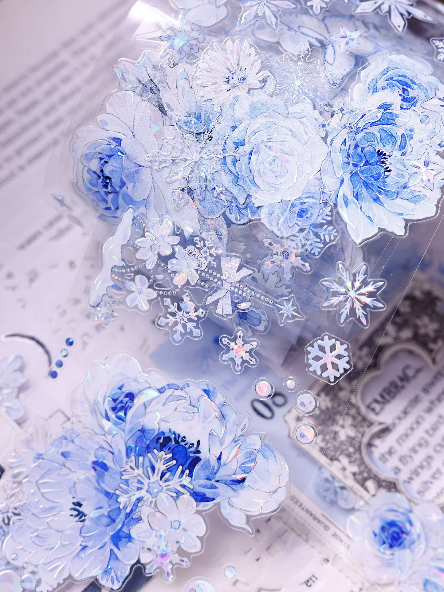 XiaoBaiJia Salt Series【Yingxue Blue】Orginal Design Kiss-cut Washi/Pet Tape Light Retro Fresh Snowflakes Stickers