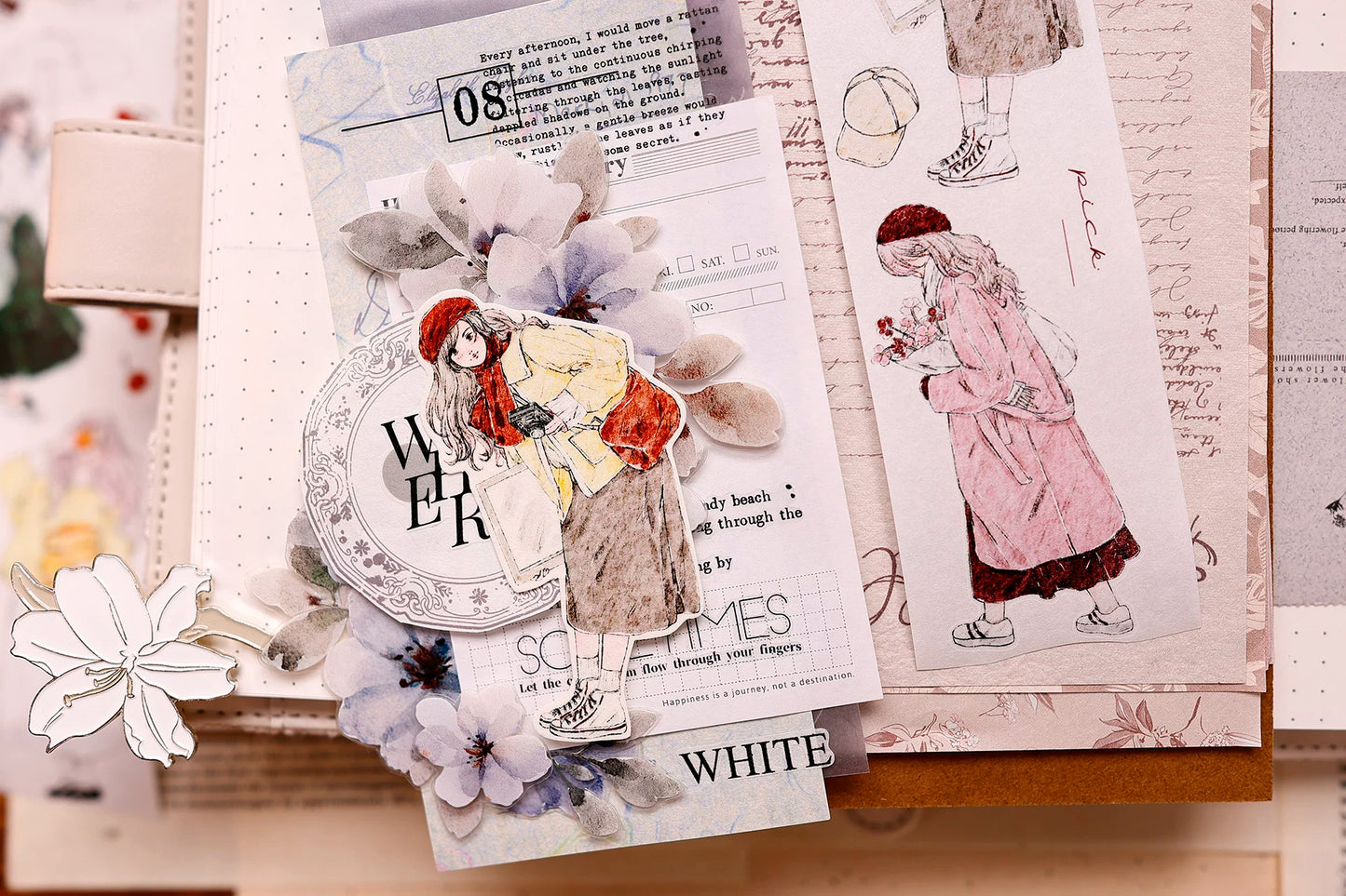 XiaoBaiJia Salt Series【Maiden Among the Flowers】Pre-cut Orginal Design Washi/Pet Tape Light Retro Stickers