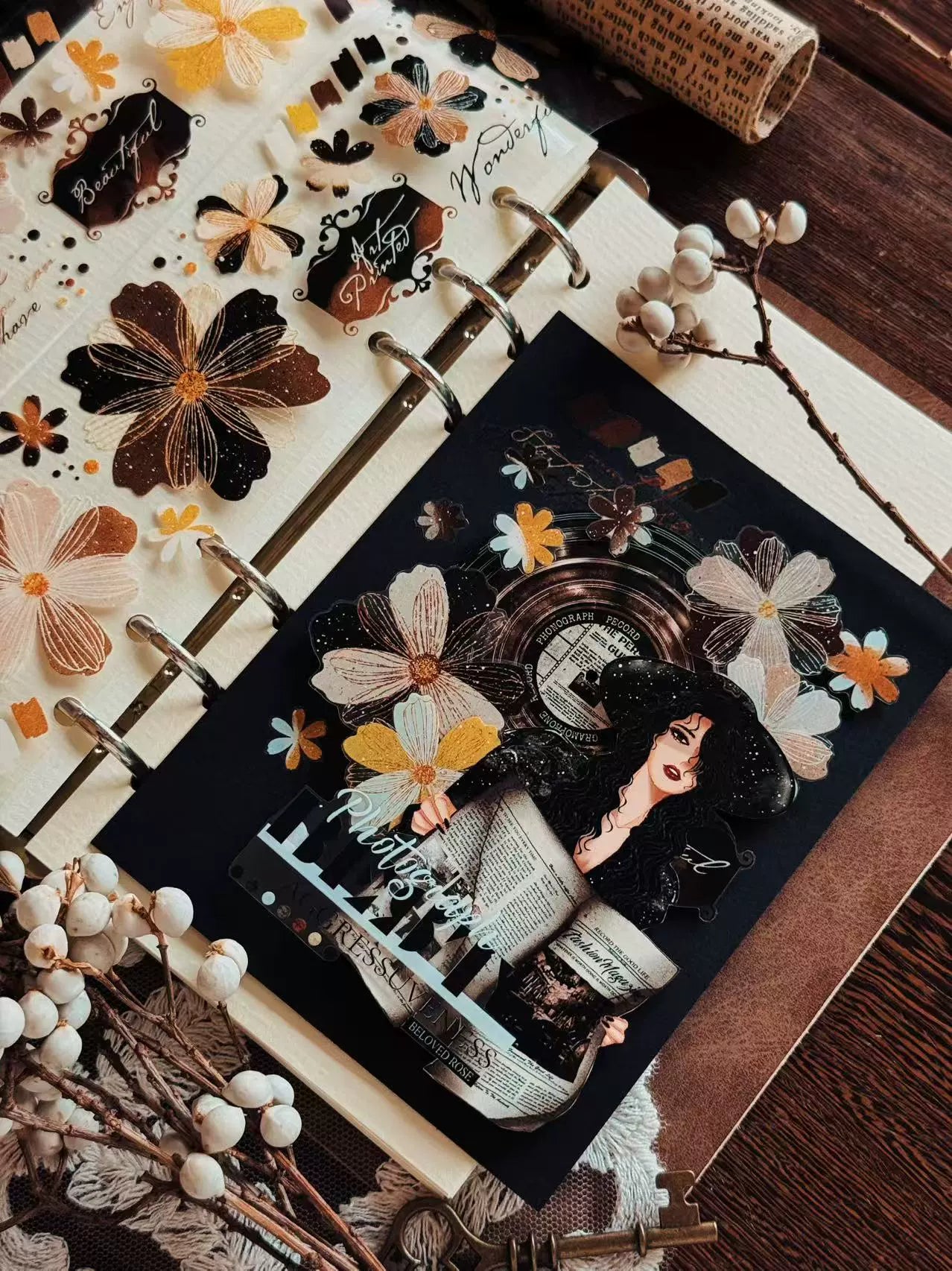 Linlanxi【Record 】 Original Retro Vintage Black Vinyl Record Background Washi/Pet Tape