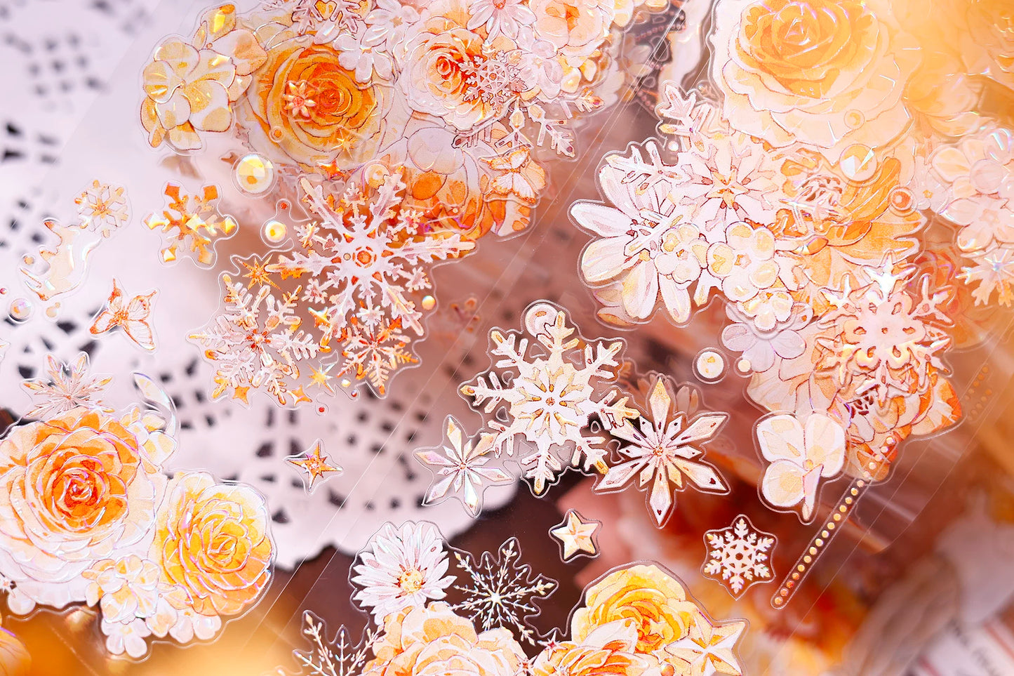 XiaoBaiJia Salt Series【Orange Light Orange Blossom】Orginal Design Kiss-cut Washi/Pet Floral Tape Light Retro Landscaping Stickers