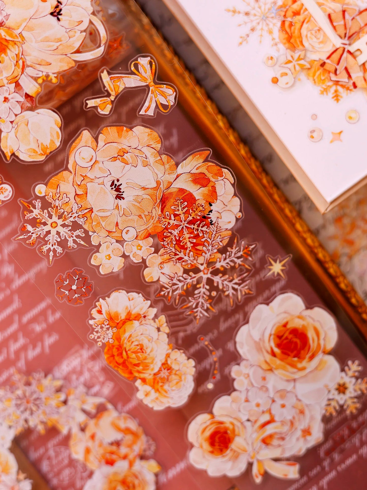 XiaoBaiJia Salt Series【Orange Light Orange Blossom】Orginal Design Kiss-cut Washi/Pet Floral Tape Light Retro Landscaping Stickers