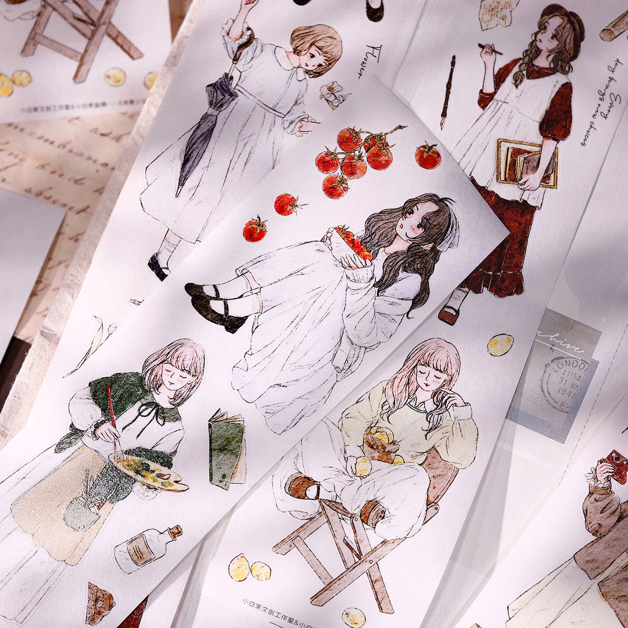 XiaoBaiJia Salt Series【Poetic Girl】Pre-cut Orginal Design Washi Pet Tape Light Retro Stickers