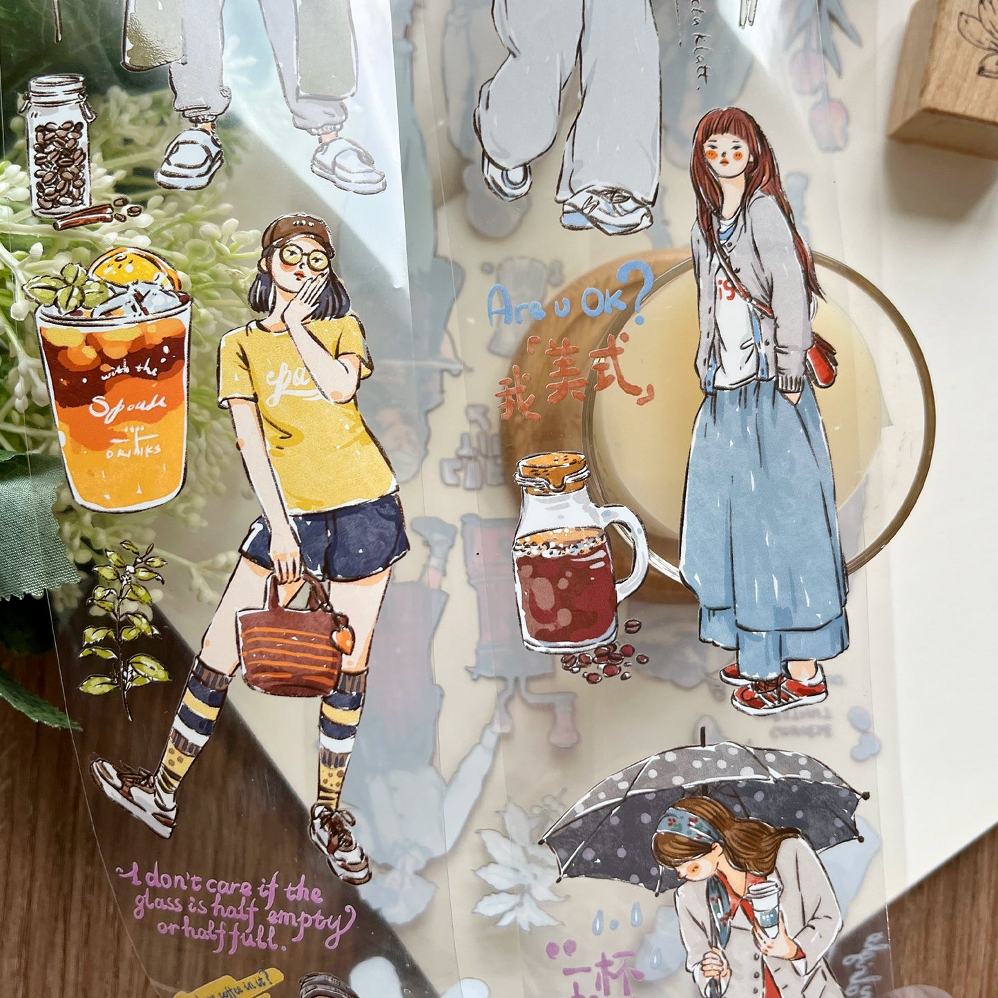 ZiYuanSu Vol12【Coffee Freedom&Comfortable Season】Pre-Cut Original Design Character Washi/PET Tape Stickers, for Scrapbook Supplies,Scrapbook Tape Stickers,Junk Journal Supplies, Journaling Stickers,Bullet Journals