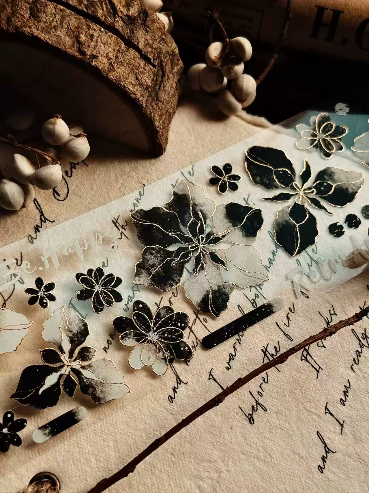 Linlanxi Vol13【Dark Kite Flowers Gradually】Original Design Retro Exquisite Vintage Decorative Washi/Pet Tape