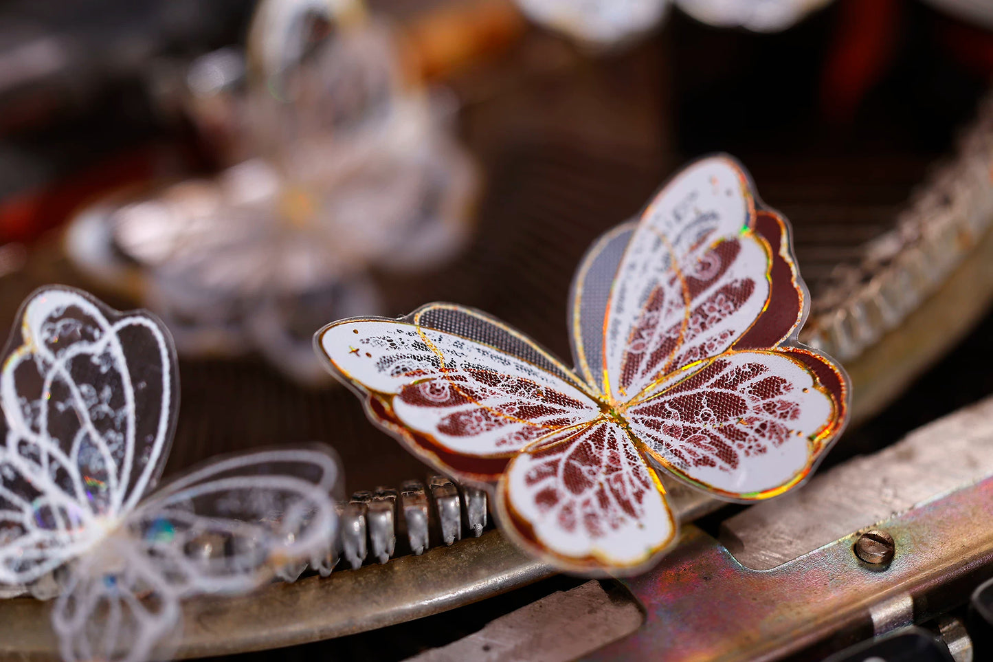 XiaoBaiJia Salt Series【Butterfly Feathers Chasing Light】Orginal Design Kiss-cut Washi/Pet Floral Tape Light Retro Landscaping Stickers