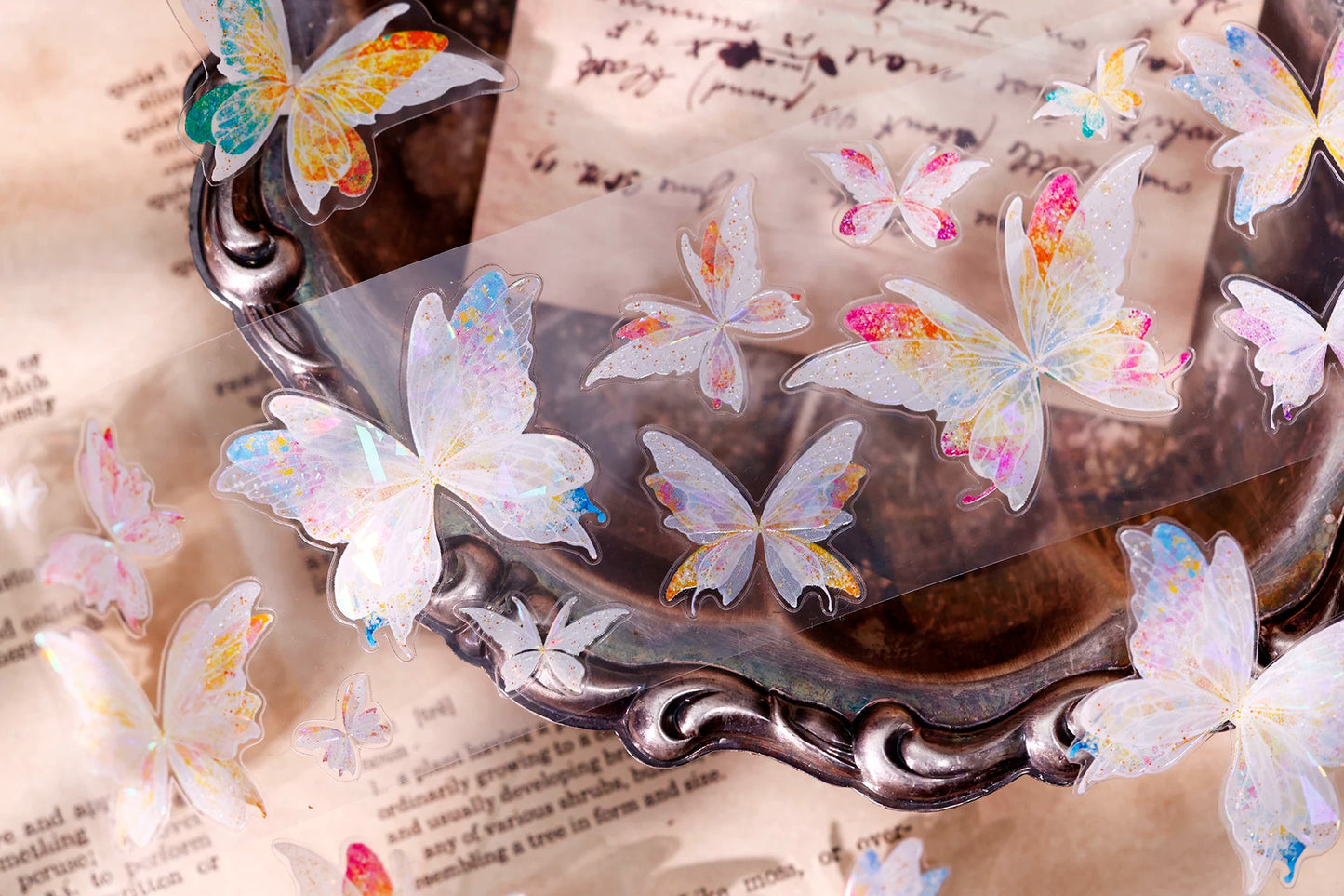 XiaoBaiJia【Liuli Butterfly Dance】Pre-cut Orginal Design Washi Pet Tape Light Retro Stickers