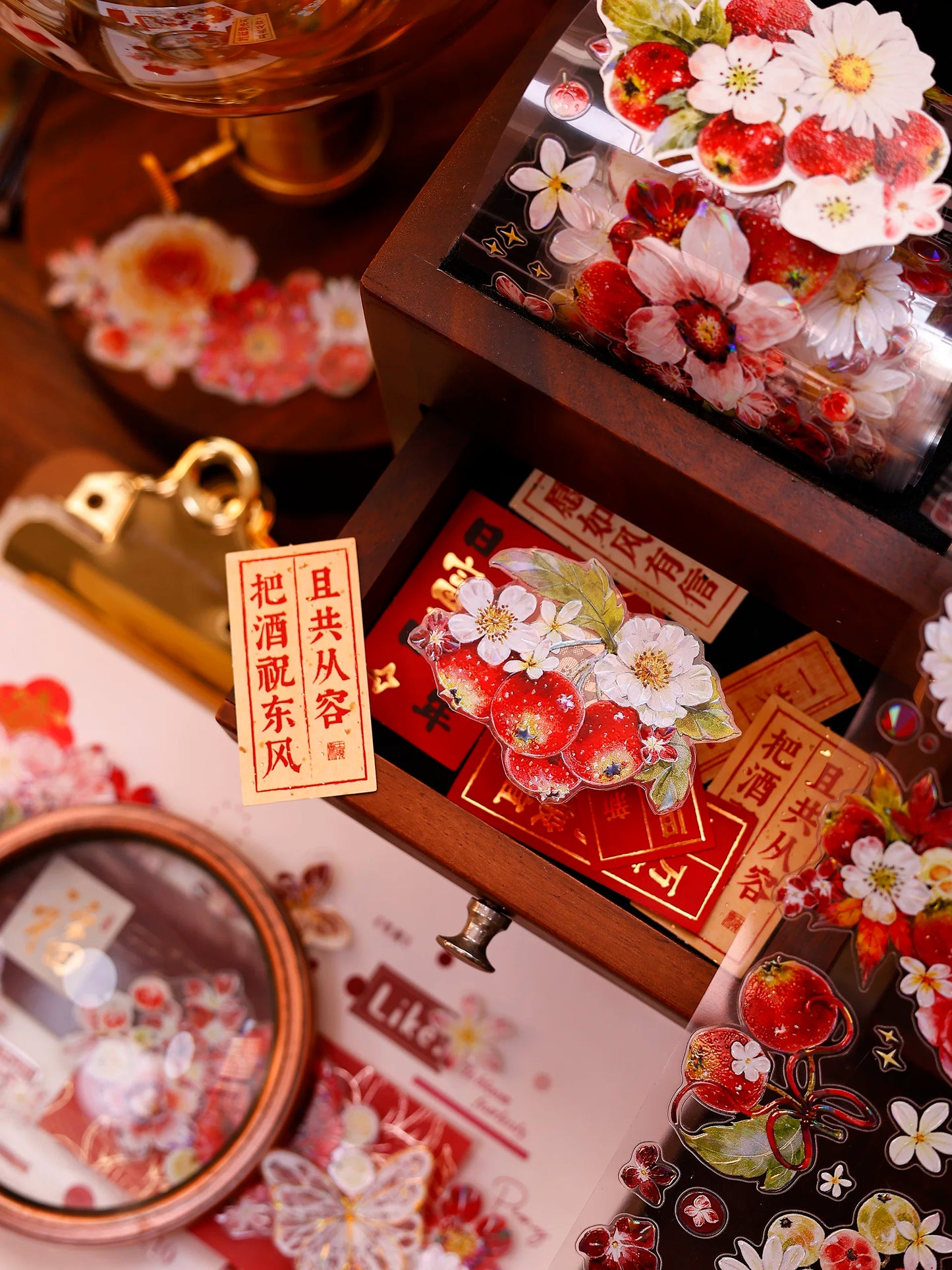 XiaoBaiJia Salt Series【Red Fruit Fragrance】Orginal Design Kiss-cut Washi/Pet Floral Tape Light Retro Landscaping Stickers