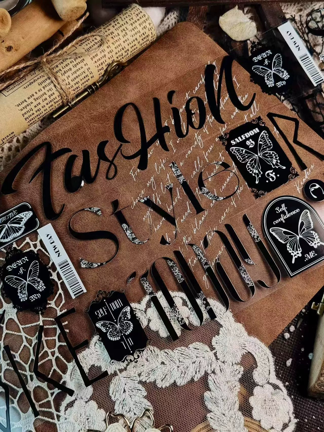 Linlanxi 【Residual Charm and Flowing Light】Original Pre-cut Washi/Pet Tape,New Fashion Retro Wider English Text