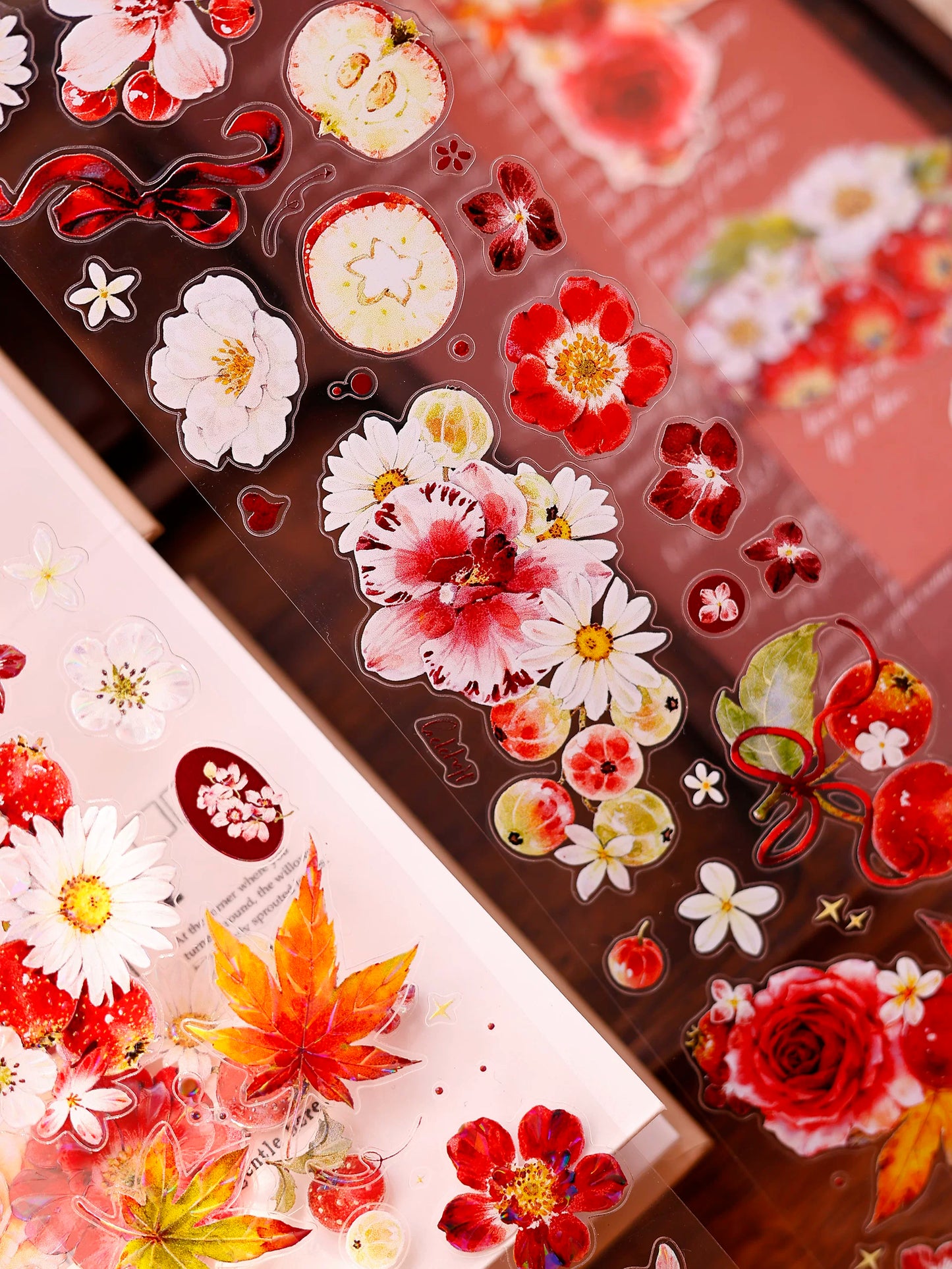 XiaoBaiJia Salt Series【Red Fruit Fragrance】Orginal Design Kiss-cut Washi/Pet Floral Tape Light Retro Landscaping Stickers