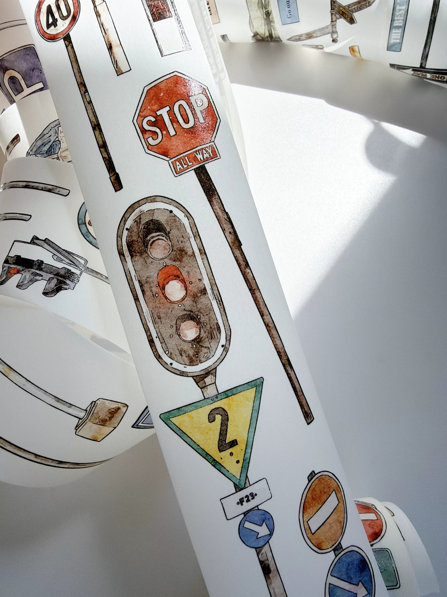 Kaixiaoxun Vol13【Road Sign】 Pre-Cut Long Loop Washi/Matte PET Tape for Scrapbook Supplies,Junk Journal Supplies