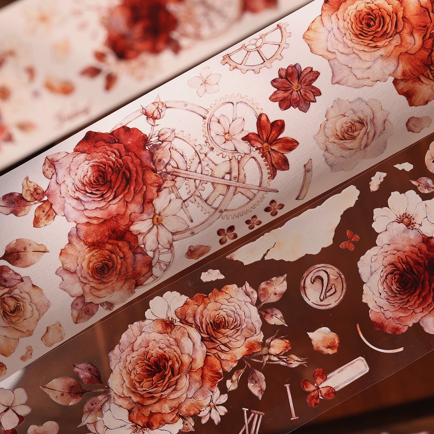XiaoBaiJia【Flower Language Time】Light Retro Gear Red Moon Season Follower Orginal Design Washi Pet Tape Landscaping Stickers