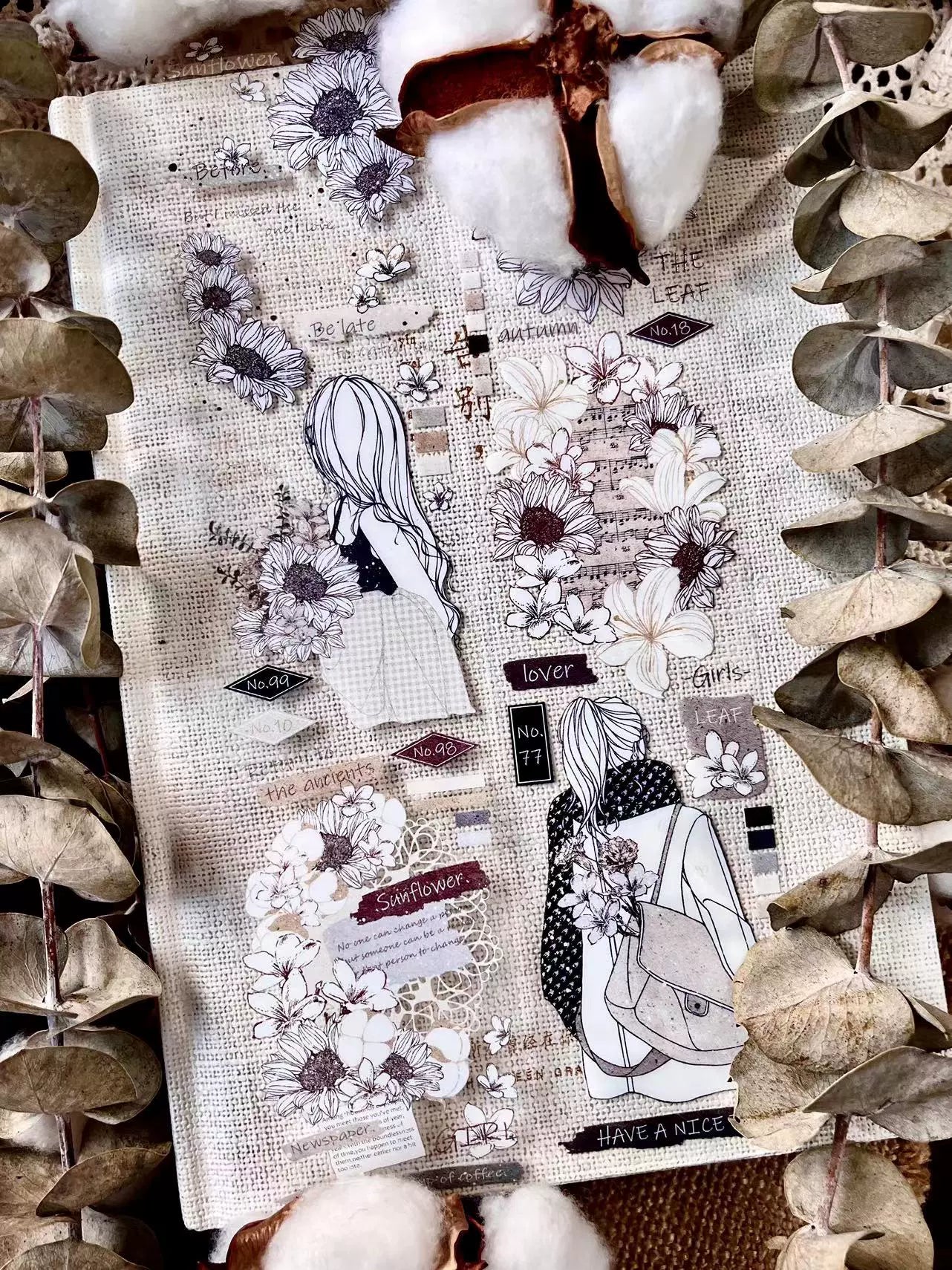 Linlanxi【Girl】Original Design New Product  Washi/Pet Tape Light Retro Character Style Long Loop Full Roll