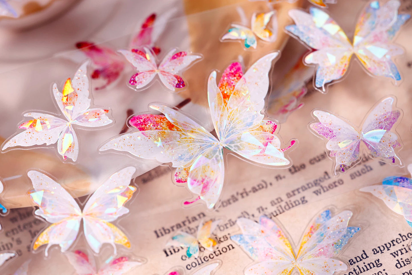 XiaoBaiJia【Liuli Butterfly Dance】Pre-cut Orginal Design Washi Pet Tape Light Retro Stickers