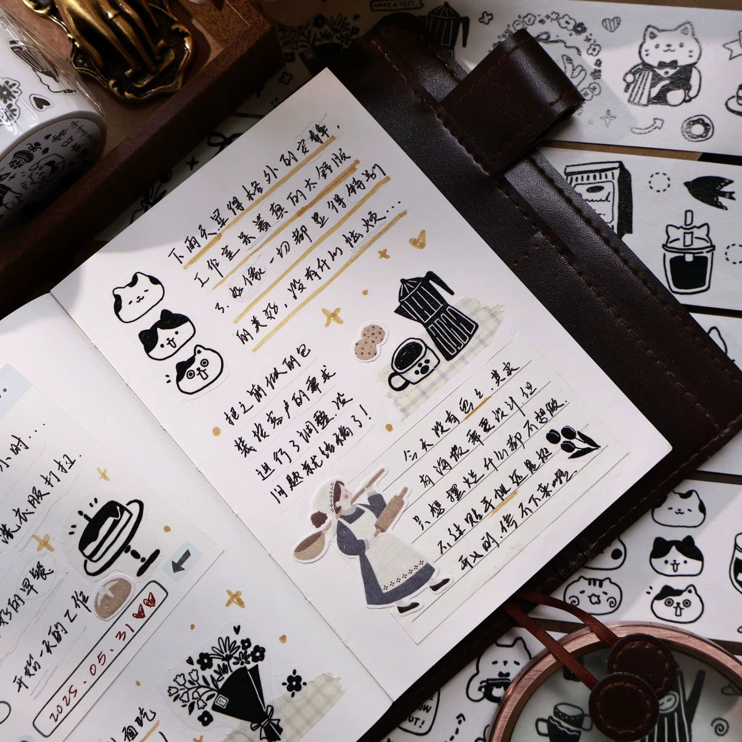 YiEr Minimalist Style Vol4【Cat Cafe Daily】Light Retro Orginal Design Washi Pet Tape Landscape Stickers