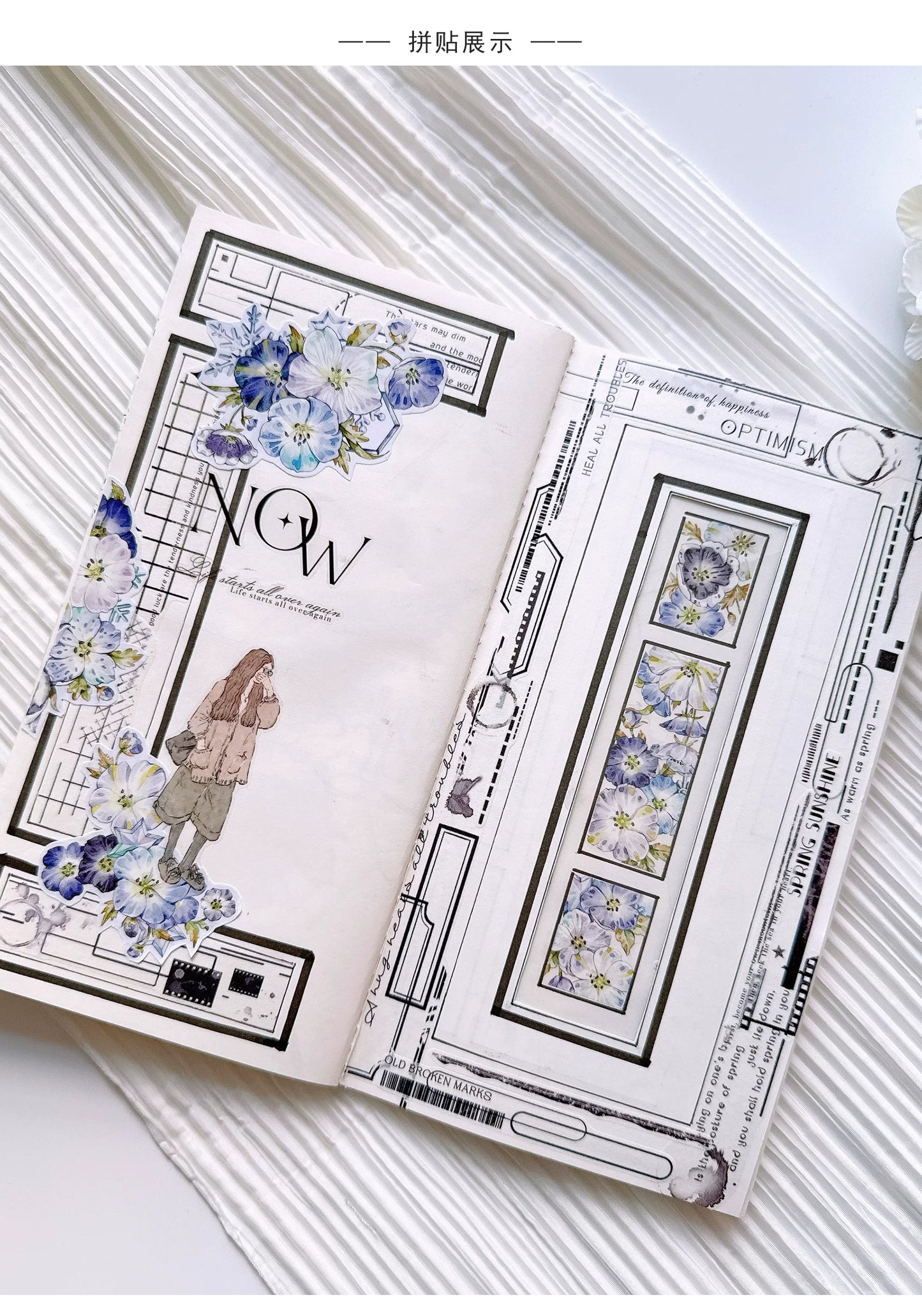 ZiYuanSu Vol15【Baby Blue Eyes】Follower Background Scene Kiss-cut Floral Washi Tape and PET Stickers