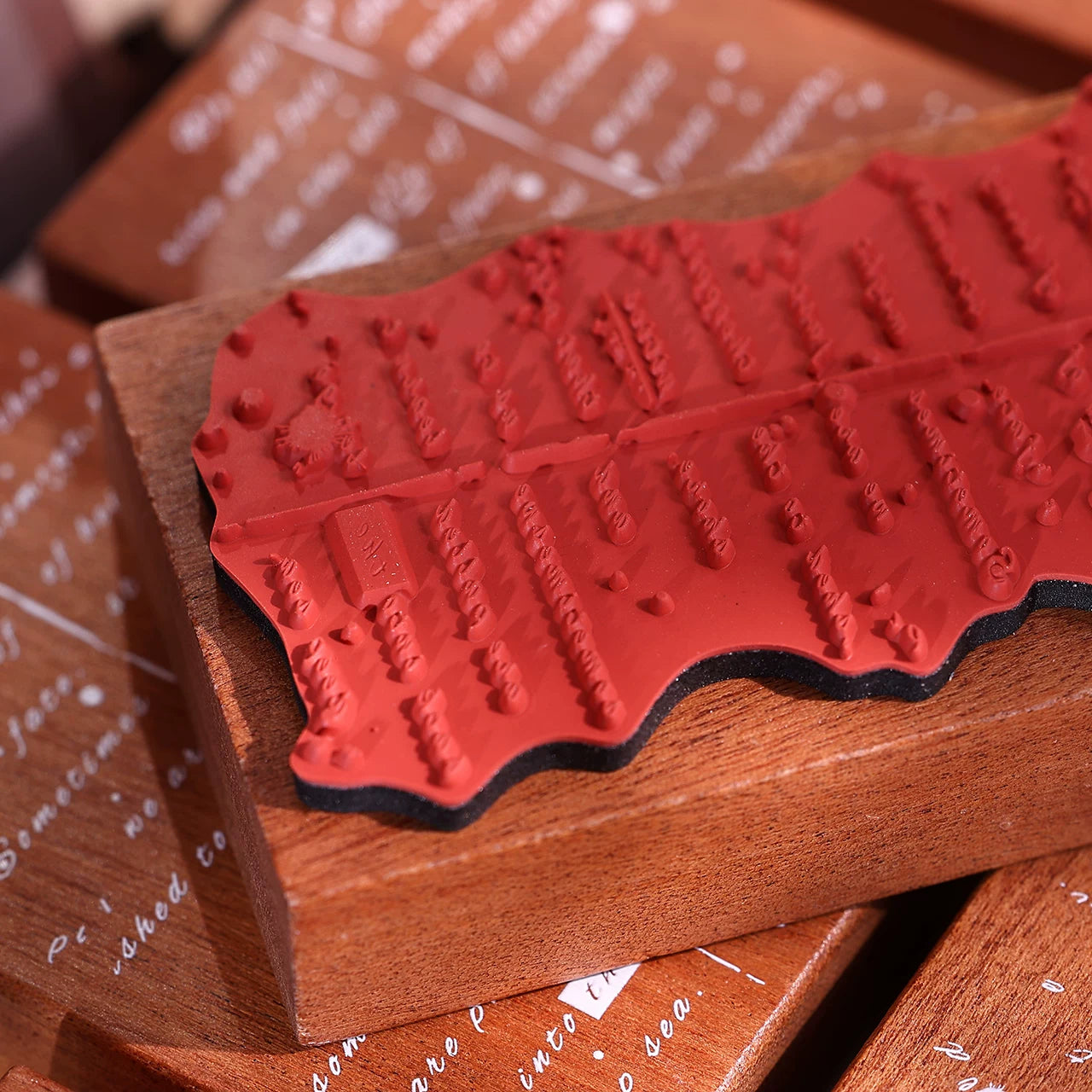 XiaoBaiJia【Basic Text Backgroud Stamp】Imported Shabili Red Rubber and Maple Wood Stamp
