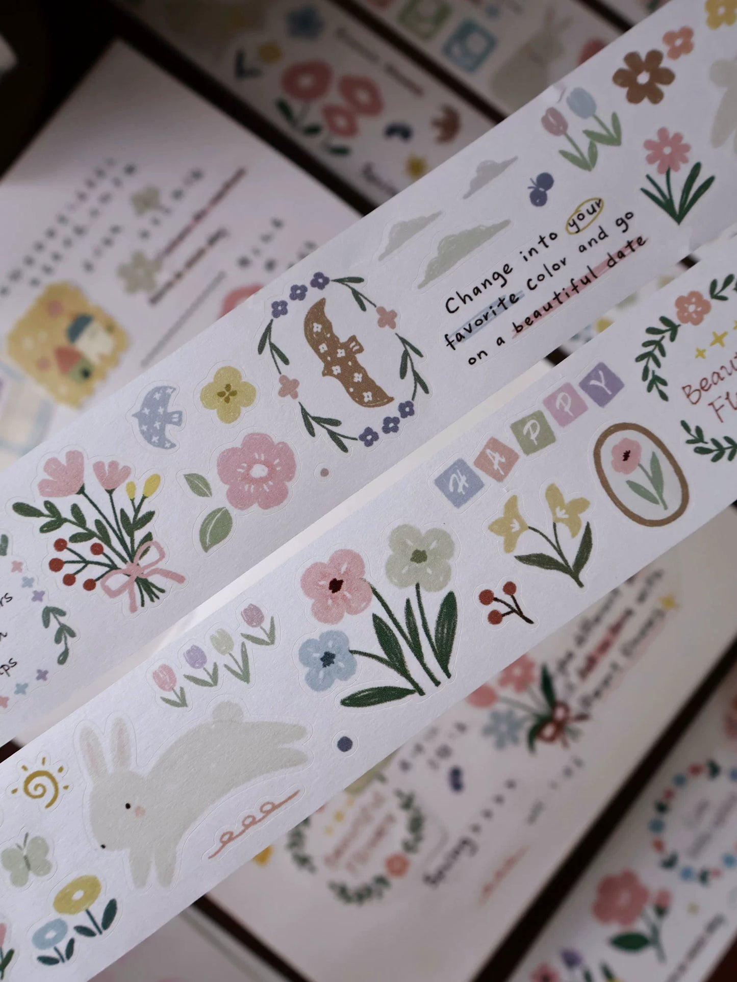 YiEr Minimalist Style Vol4【Rabbit Flower Story】Pre-cut Light Retro Orginal Design Washi Pet Tape Landscape Stickers