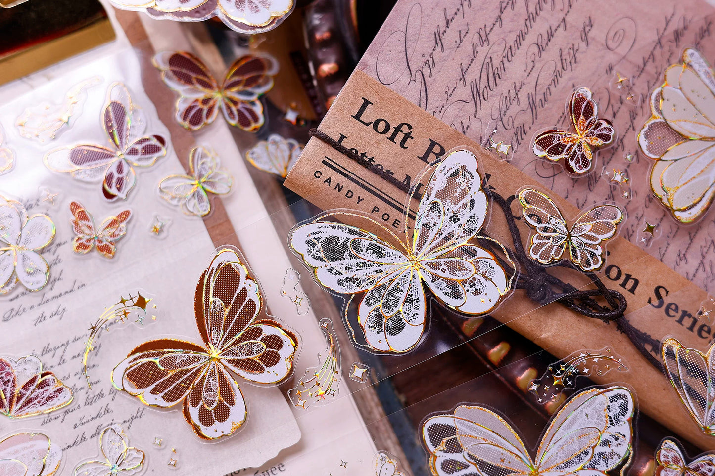 XiaoBaiJia Salt Series【Butterfly Feathers Chasing Light】Orginal Design Kiss-cut Washi/Pet Floral Tape Light Retro Landscaping Stickers