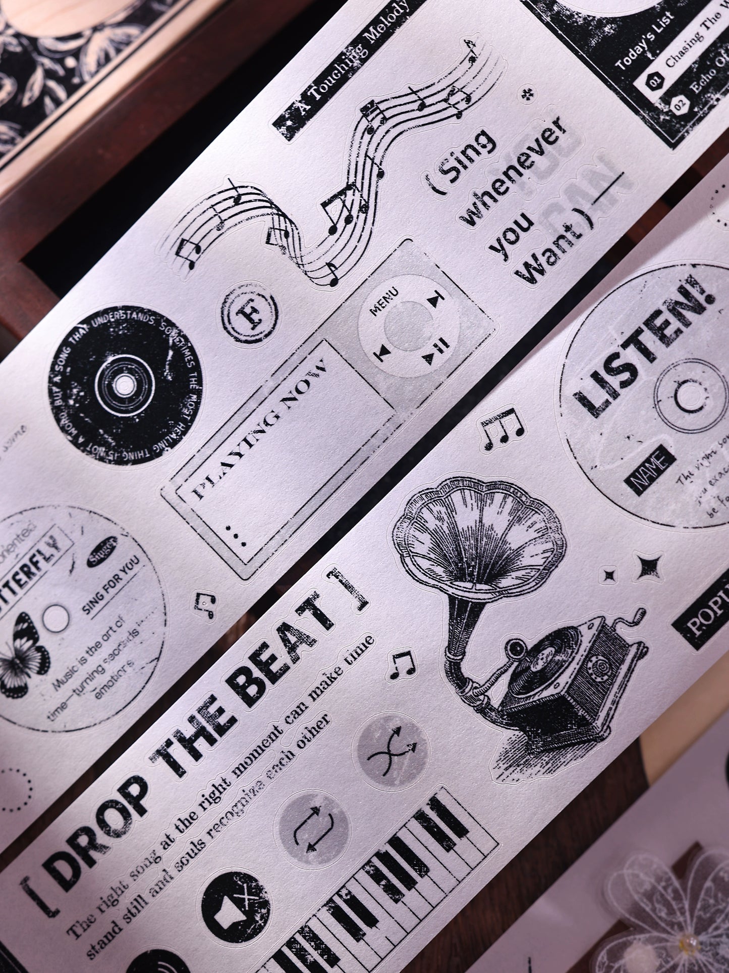 XiaoBaiJia【Echo】Light Retro Orginal Design Bordered Records Washi Pet Tape Landscape Stickers