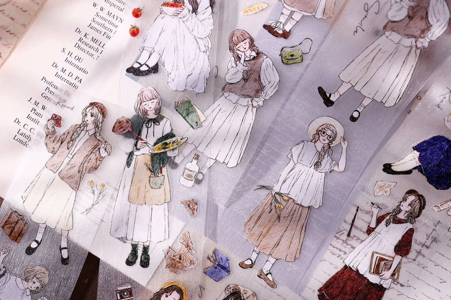XiaoBaiJia Salt Series【Poetic Girl】Pre-cut Orginal Design Washi Pet Tape Light Retro Stickers