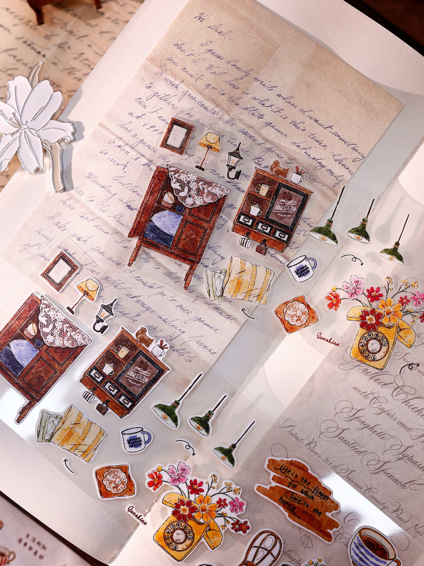 XiaoBaiJia Salt Series【Warm Light and Leisurely Delights】Pre-cut Orginal Design Vintage Scene Washi/Pet Tape Light Retro Stickers