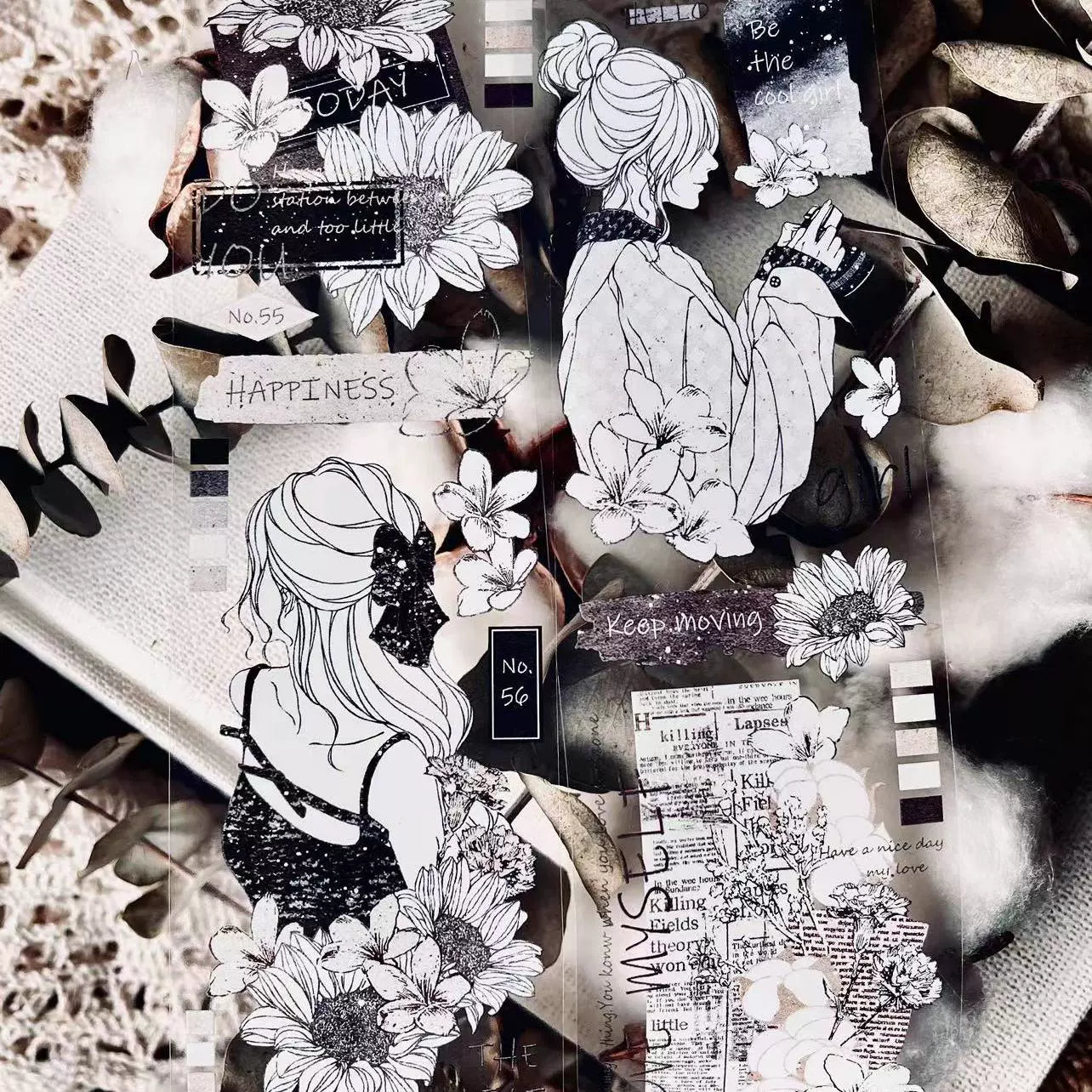 Linlanxi【Girl】Original Design New Product  Washi/Pet Tape Light Retro Character Style Long Loop Full Roll