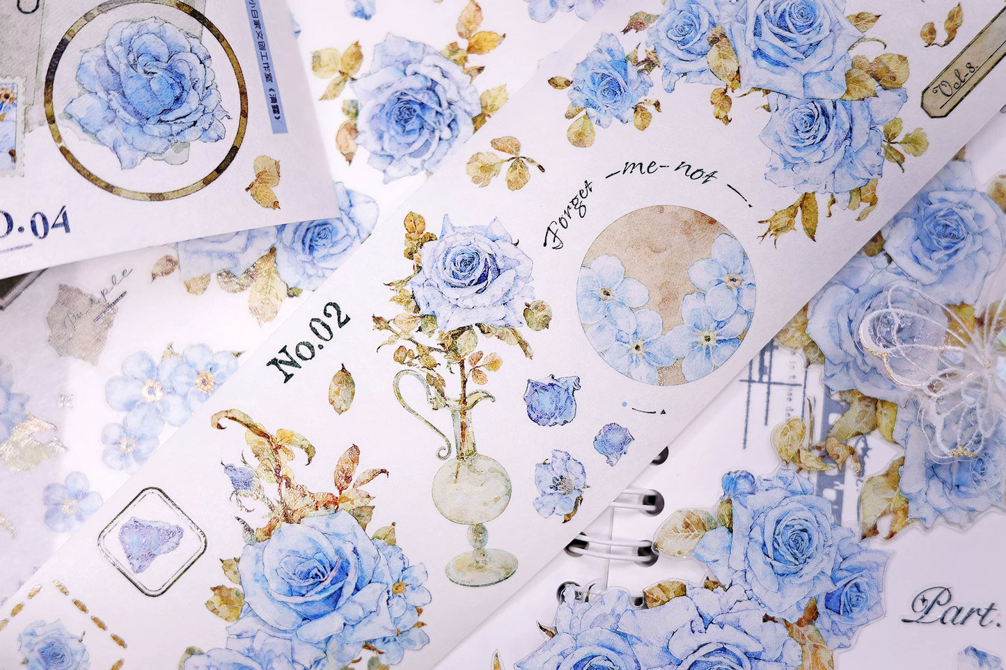XiaoBaiJia Salt Series【Clear Dew】Pre-cut Orginal Design Floral Washi/Pet Tape Light Retro Stickers