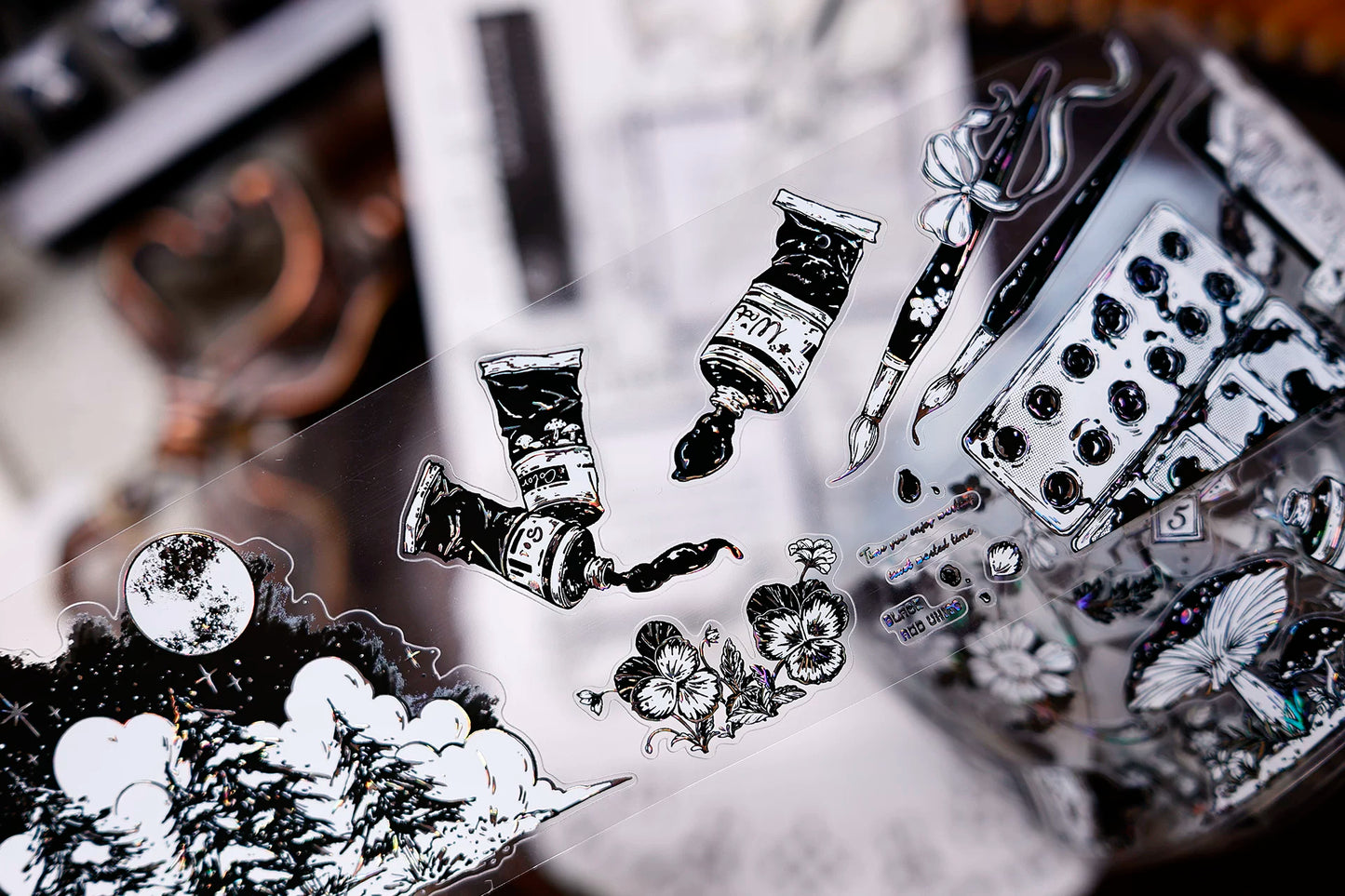 XiaoBaiJia Salt Series【Black and White Art World】Pre-cut Orginal Design Washi/Pet Tape Light Retro Stickers