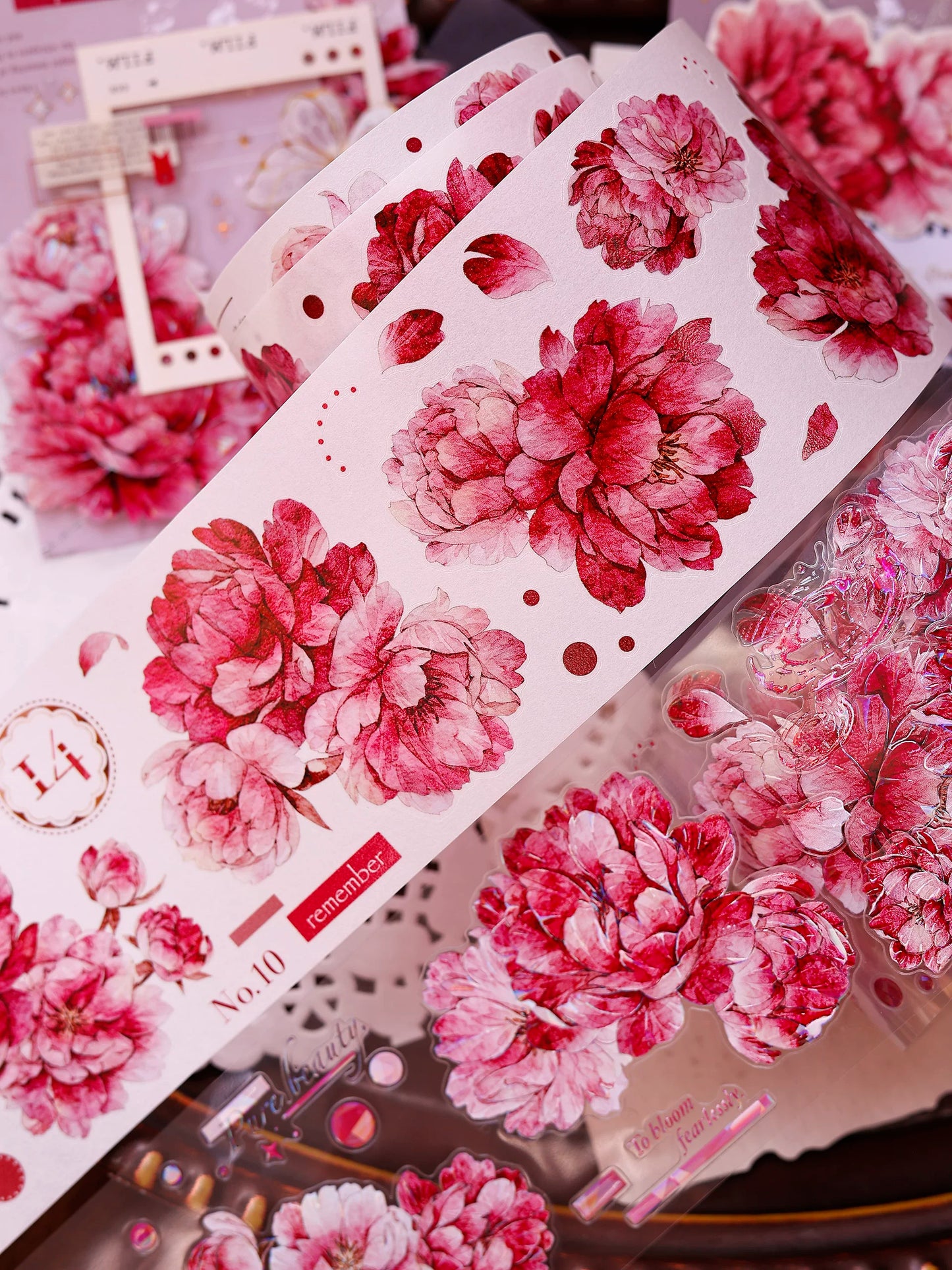 XiaoBaiJia Salt Series【Peony】Orginal Design Kiss-cut Washi/Pet Floral Tape Light Retro Landscaping Stickers