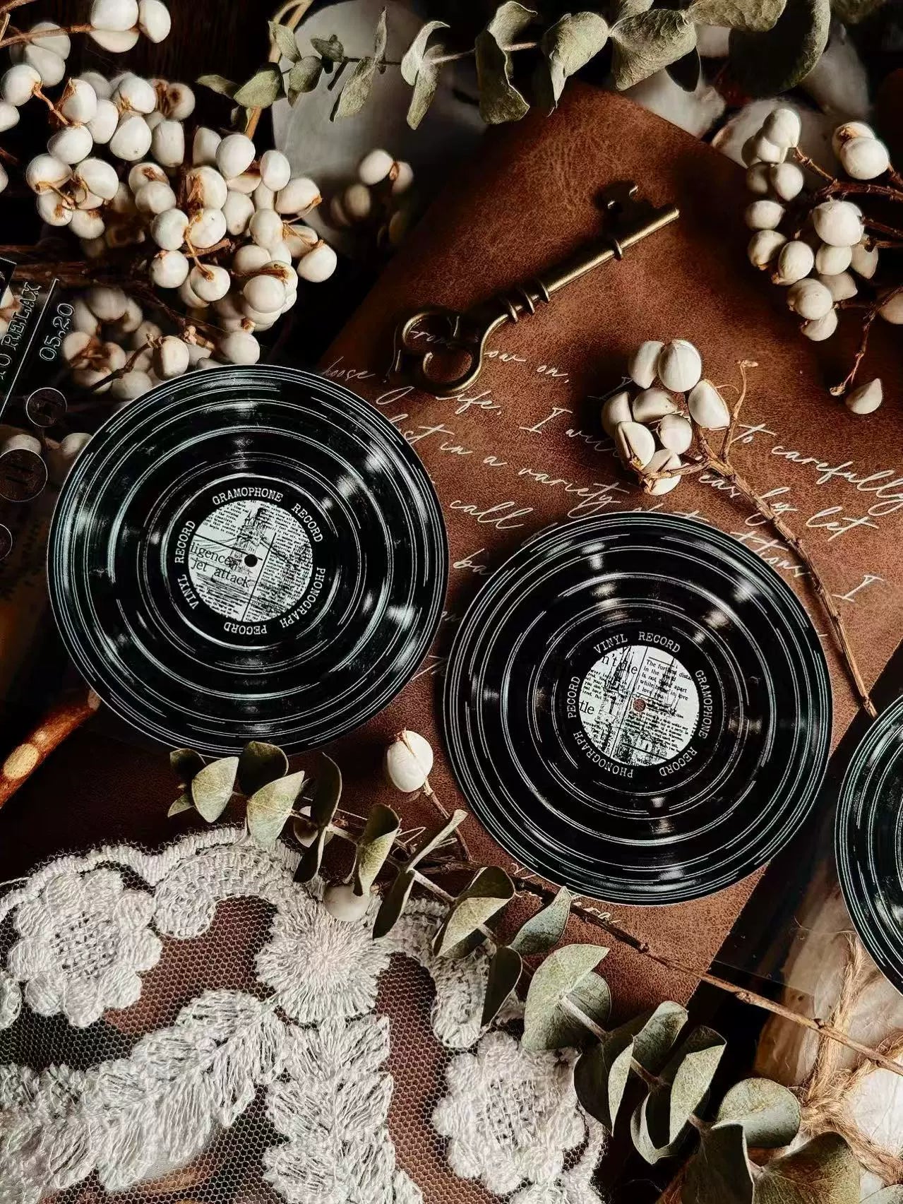 Linlanxi【Record 】 Original Retro Vintage Black Vinyl Record Background Washi/Pet Tape