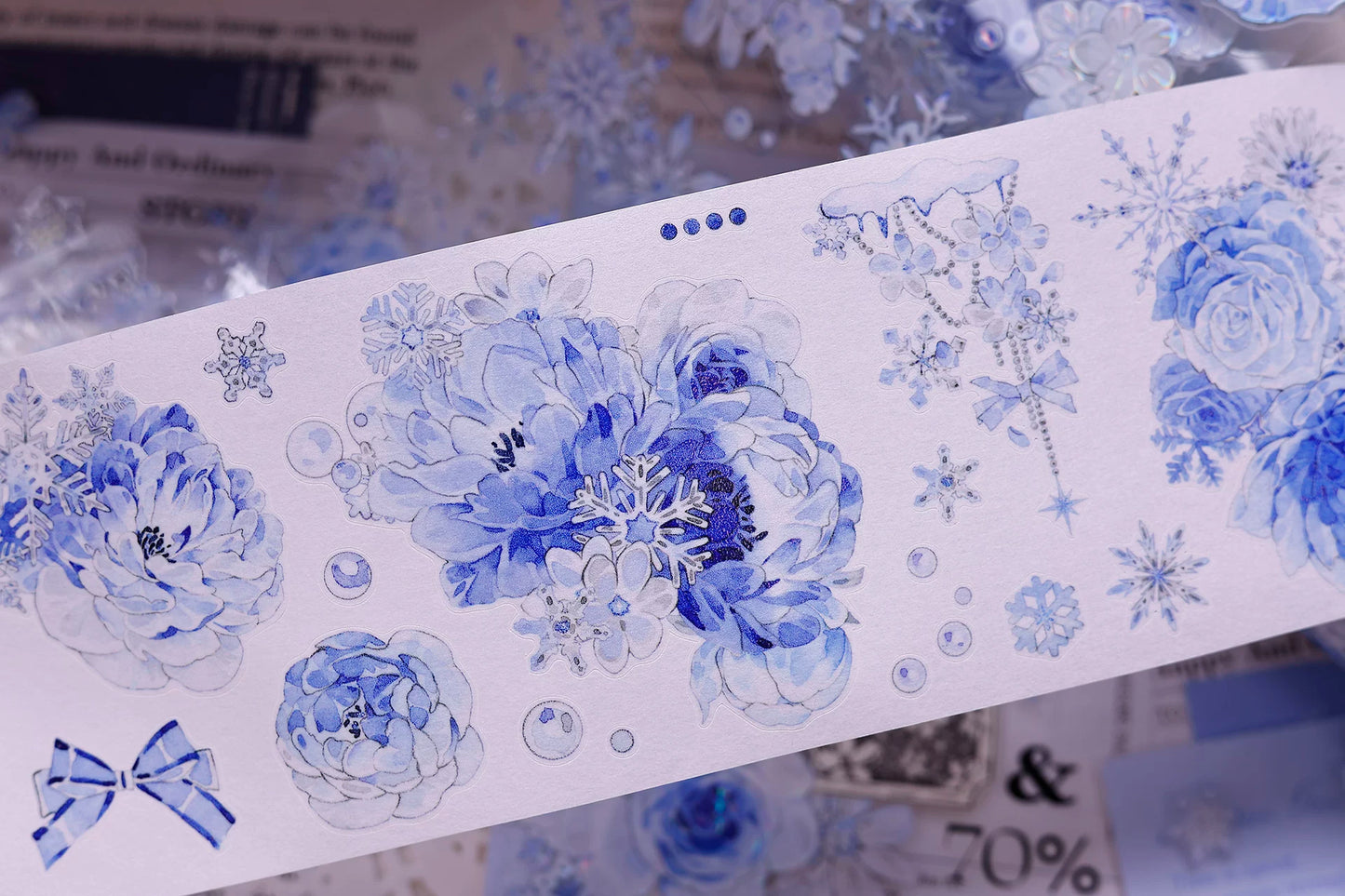 XiaoBaiJia Salt Series【Yingxue Blue】Orginal Design Kiss-cut Washi/Pet Tape Light Retro Fresh Snowflakes Stickers