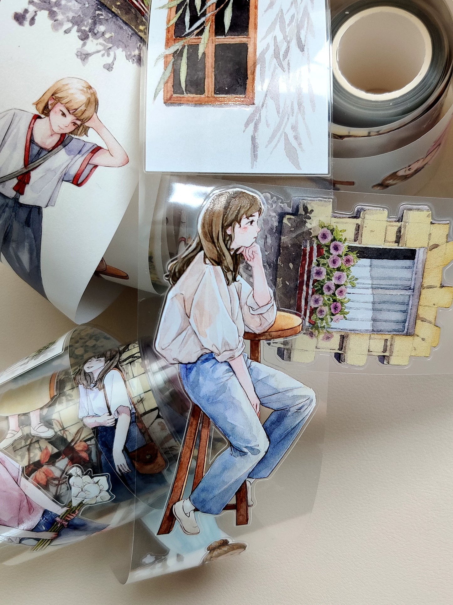 Xiangxiang Vol6【Summer】Light Retro Character Scenery Orginal Design Washi Pet Tape Landscaping Stickers