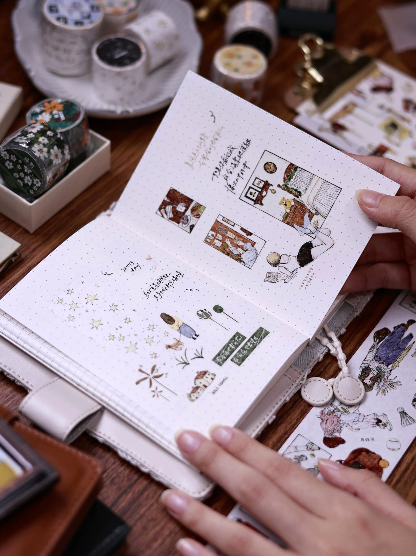 XiaoBaiJia Salt Series【Read Between the Lines】Pre-cut Orginal Design Chinese Text Washi/Pet Tape Light Retro Stickers