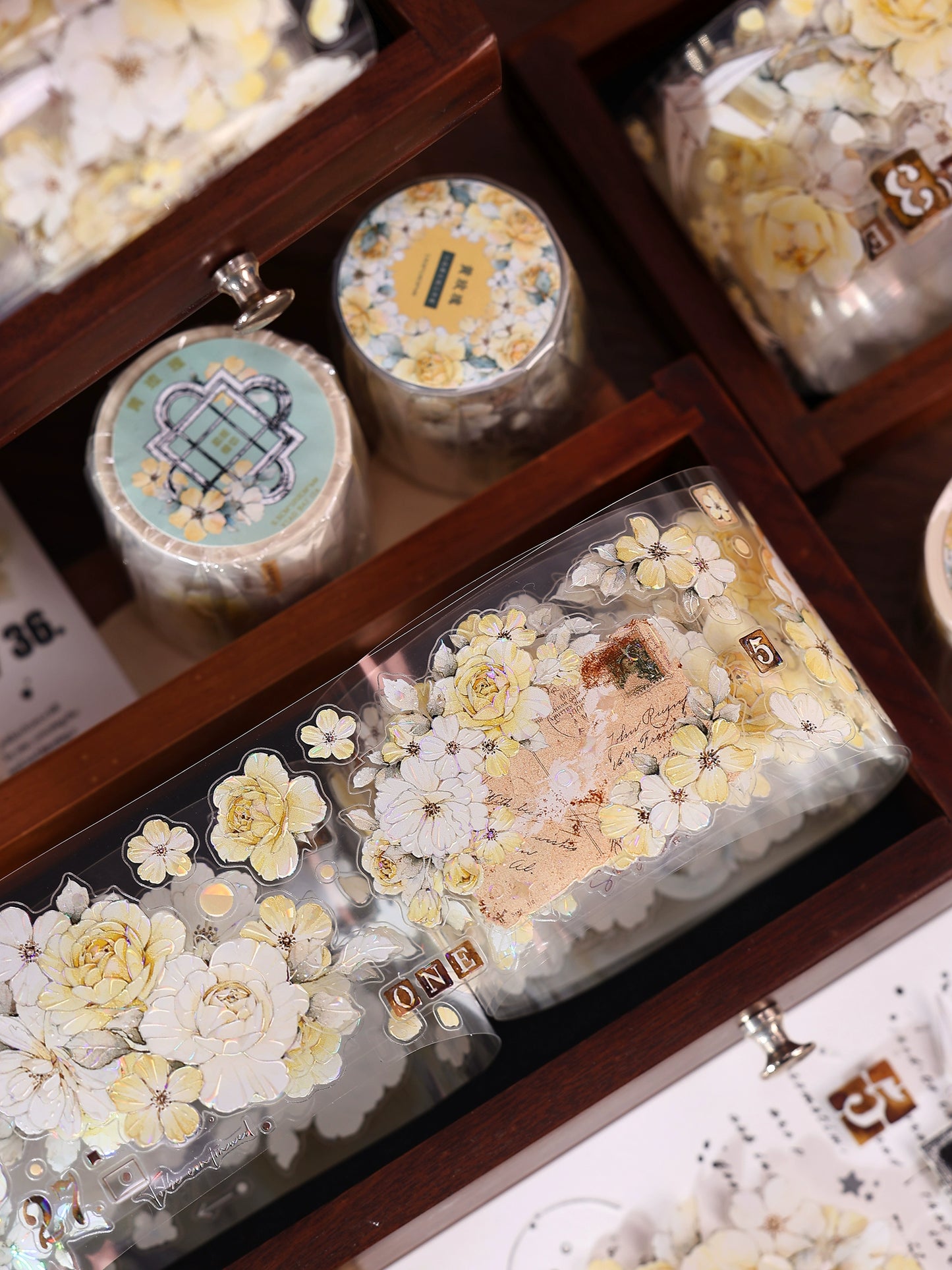 XiaoBaiJia【Yellow Rose】Light Retro Orginal Design Washi Pet Tape Landscape Stickers