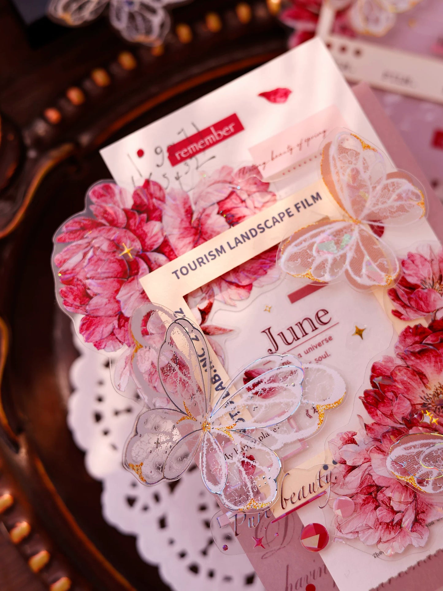 XiaoBaiJia Salt Series【Butterfly Feathers Chasing Light】Orginal Design Kiss-cut Washi/Pet Floral Tape Light Retro Landscaping Stickers