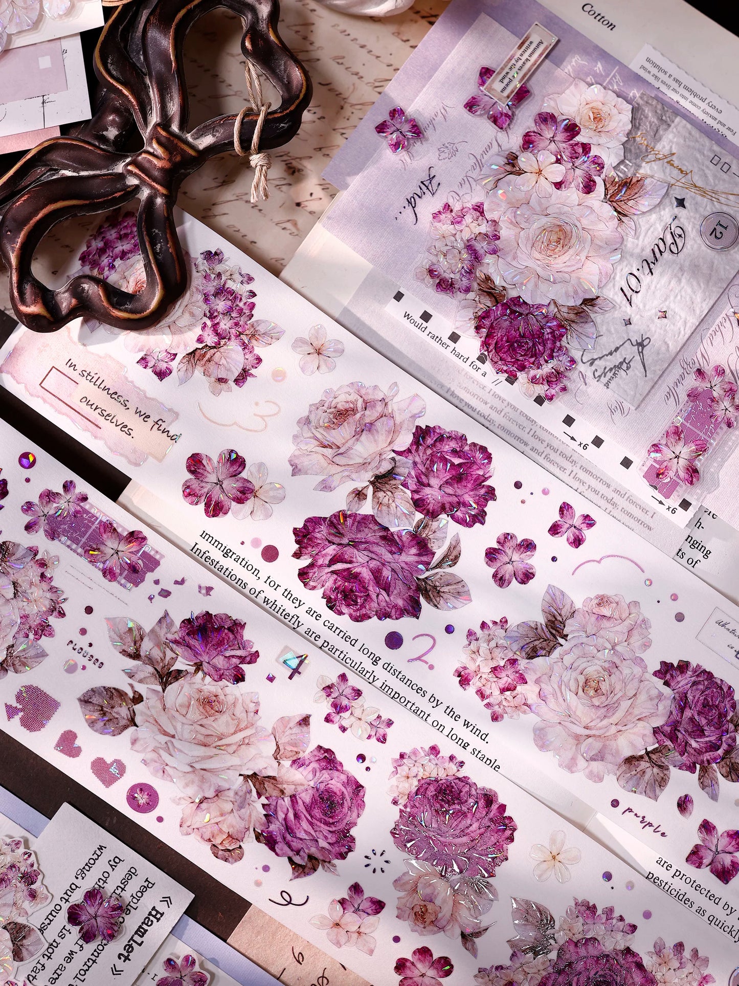 XiaoBaiJia【Zimo Fangxu】Pre-cut Rose Flowers Orginal Design Washi Pet Tape Light Retro Stickers