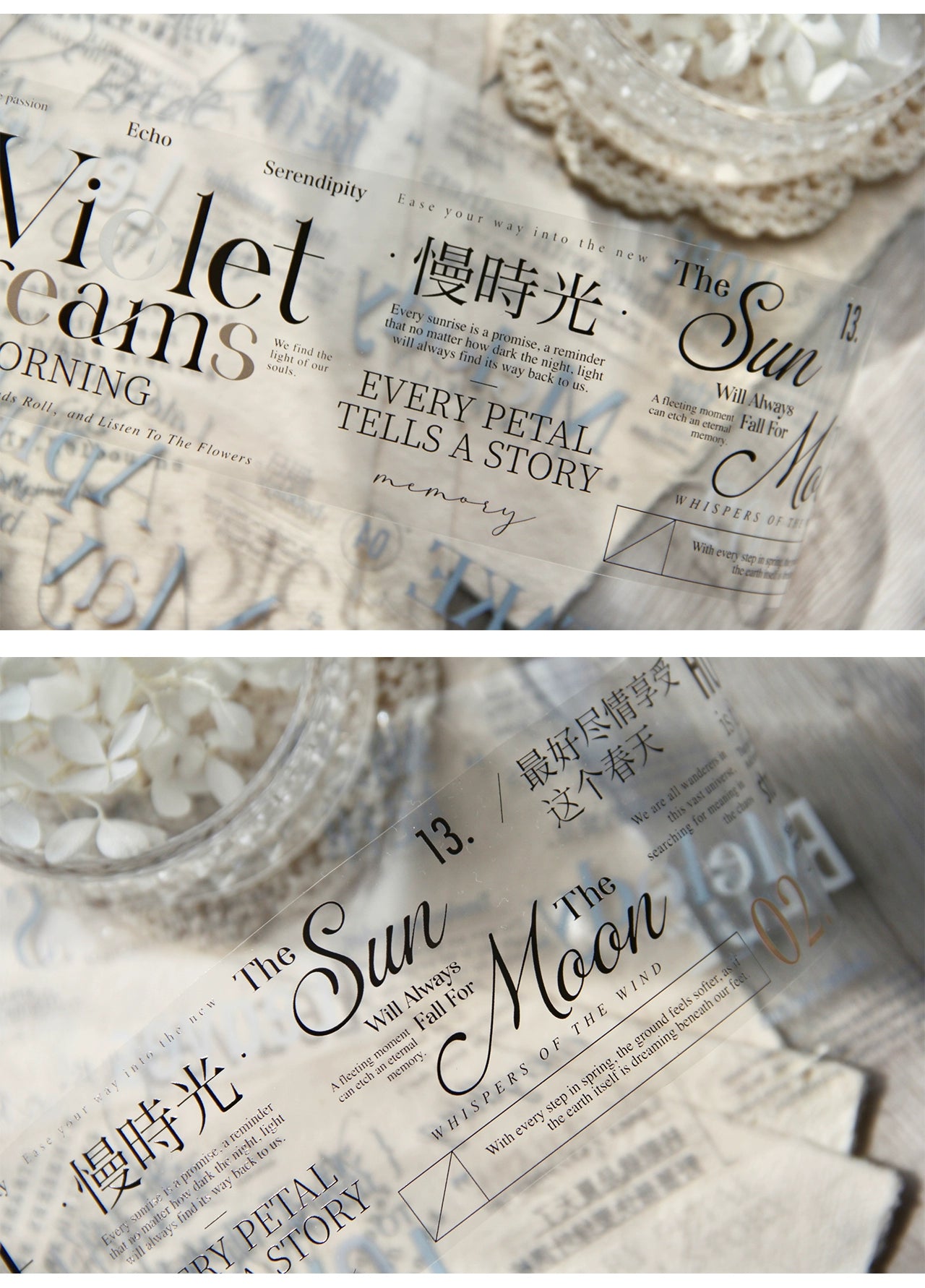 TianCheng-Vol5【Spring and Summer】English Text PET Tape,for Scrapbook Supplies,Scrapbook Tape Stickers,Junk Journal Supplies