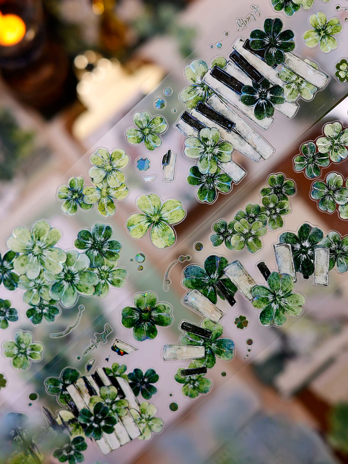 XiaoBaiJia【four-leaf clover】Orginal Design Kiss-cut Washi/Pet Floral Tape Light Retro Landscaping Stickers