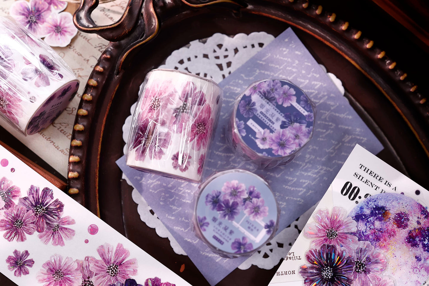 XiaoBaiJia【Smoke Light Condensation Purple】Orginal Design Washi Pet Floral Tape Light Retro Landscaping Stickers