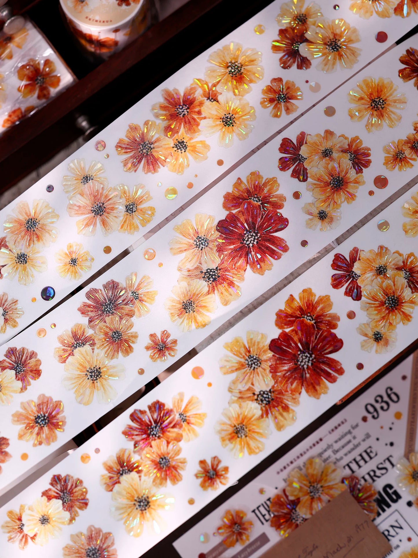 XiaoBaiJia【Autumn Brown Fragrant Flowers】Orginal Design Washi Pet Floral Tape Light Retro Landscaping Stickers