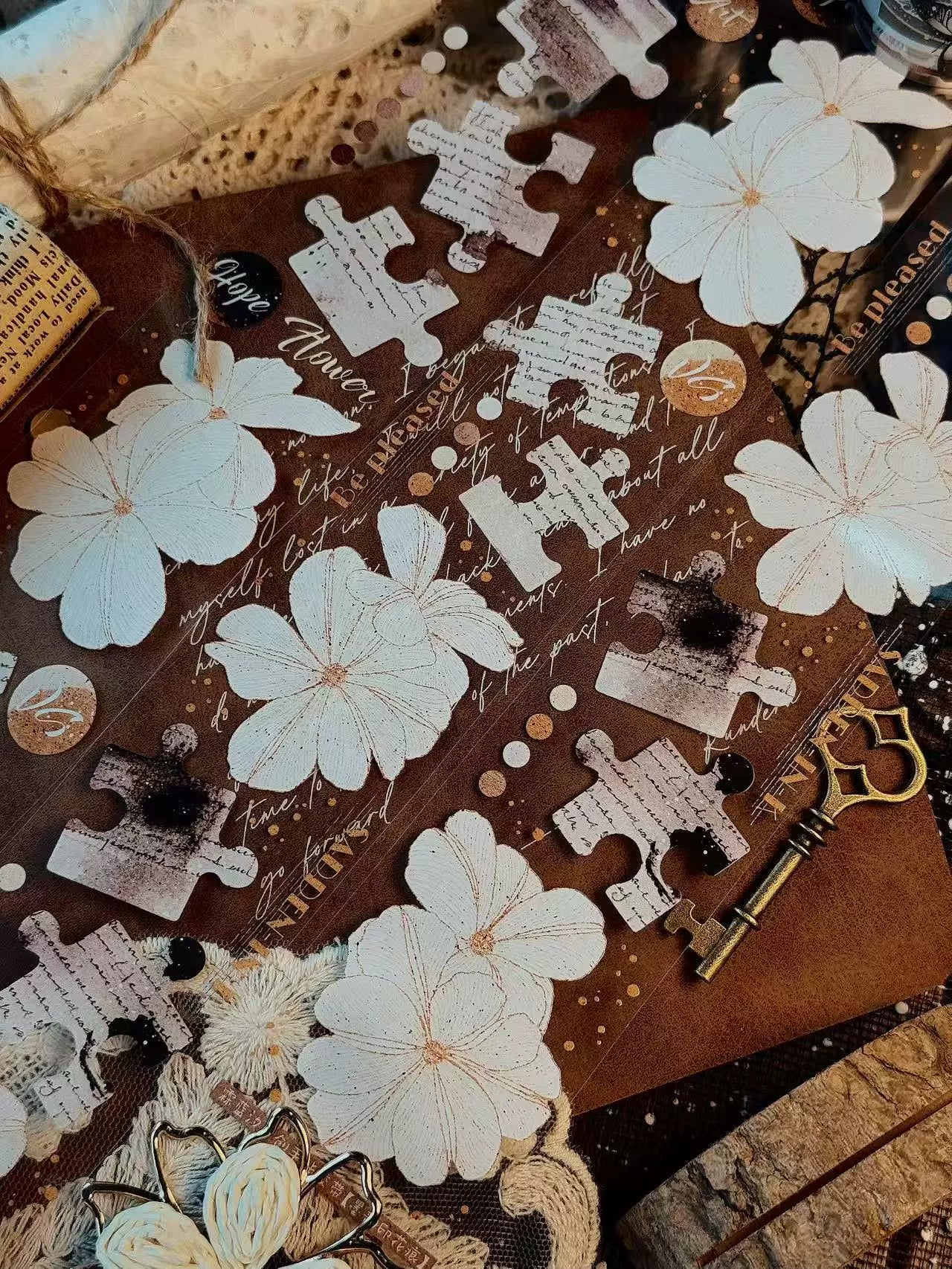 Linlanxi 【Ink Rhyme Printing Traces】Original New Product Retro Flower Puzzle Washi/Pet Tape