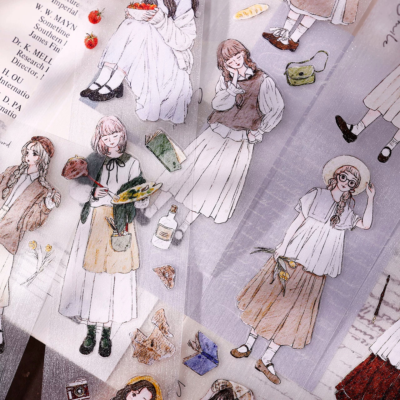 XiaoBaiJia Salt Series【Poetic Girl】Pre-cut Orginal Design Washi Pet Tape Light Retro Stickers