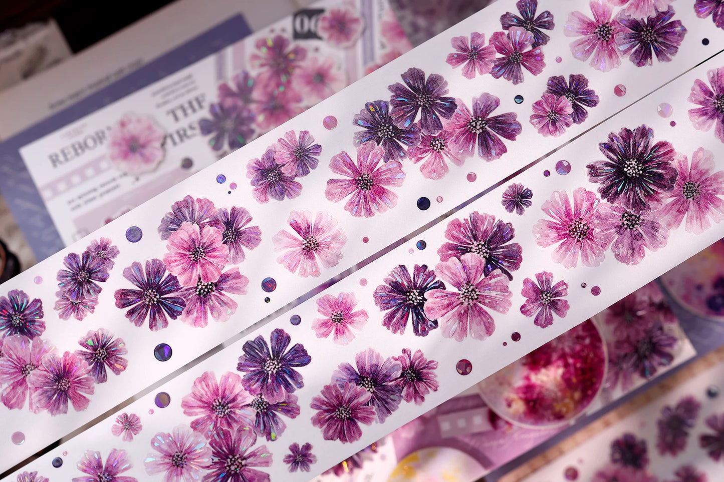 XiaoBaiJia【Smoke Light Condensation Purple】Orginal Design Washi Pet Floral Tape Light Retro Landscaping Stickers